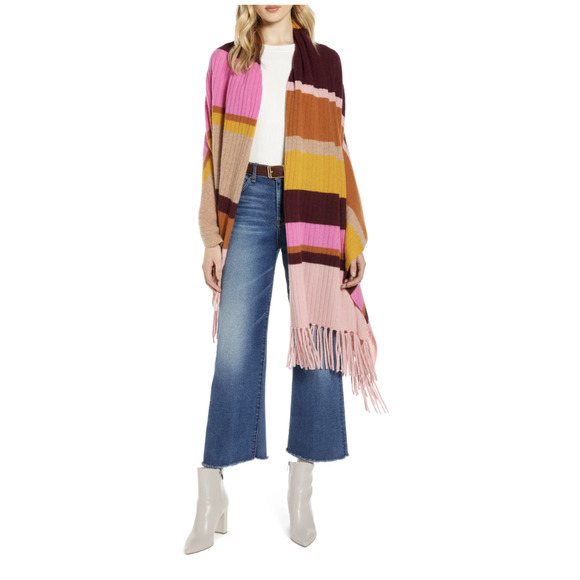 Halogen Accessories - Halogen Stripe Fringe Cashmere Wrap Scarf NWT